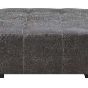 Berlin - Large Ottoman - Gray Herringbone & Sanded Microfiber