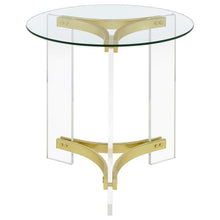 Janessa - Round Glass Top Acrylic Leg End Table Matte - Brass