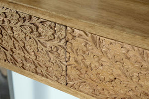 Draco - 2-Drawer Console Table Hand Carved Details - Natural