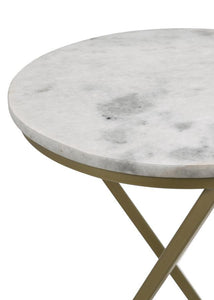 Malthe - Round Marble Top Accent Side - White And Antique Gold