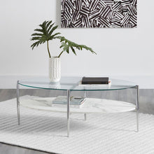 Cadee - Oval Glass Top Coffee Table - White And Chrome