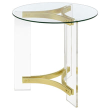 Janessa - Round Glass Top Acrylic Leg End Table Matte - Brass