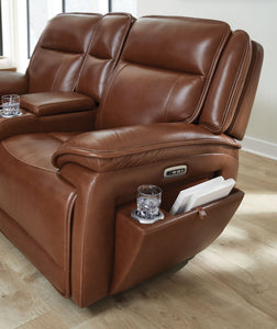 Healy Pier - Chocolate - Power Reclining Loveseat With Console / Adj Headrest