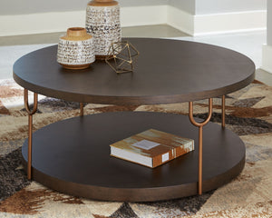 Brazburn - Dark Brown / Gold Finish - Round Cocktail Table