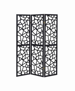 Nailan - 3-Panel Room Divider Folding Screen Open Mosaic - Black