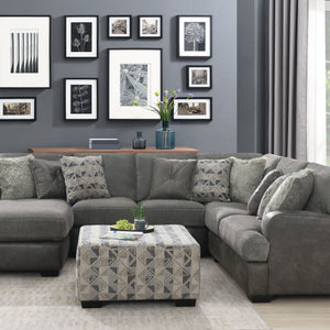 Berlin - 4 Piece Sectional - Gray Herringbone & Sanded Microfiber