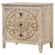 Mariska - 3-Drawer Wood Mandala Cabinet - Distressed White