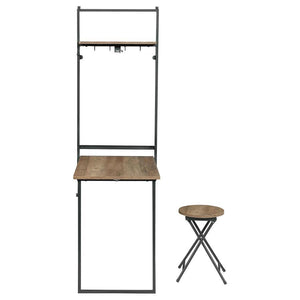 Riley - Foldable Whiteboard Wall Desk With Stool - Rustic Oak