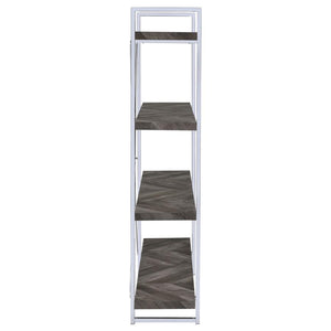 Grimma - 4-Shelf Bookshelf - Rustic Gray And Chrome