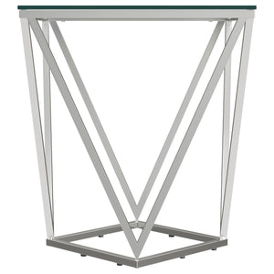 Brittania - Square Glass Top Geometric End Table - Nickel