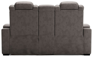 Hyllmont - Gray - Pwr Rec Loveseat/Con/Adj Hdrst