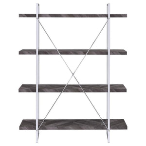 Grimma - 4-Shelf Bookshelf - Rustic Gray And Chrome