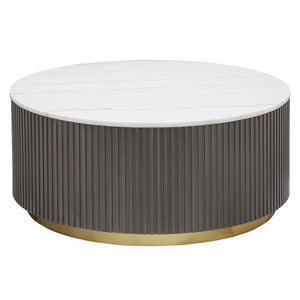 Jason - Round Marble Top Coffee Table - White And Charcoal