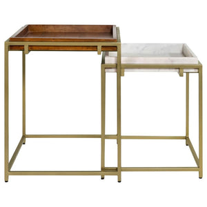 Bolden - 2 Piece Wood And Marble Top Nesting Table Set - Gold