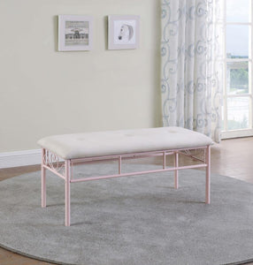 Massi - Fabric Upholstered Bench - White And Powder Pink