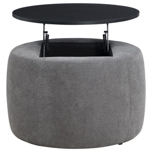 Tesoro - Round Upholstered Lift Top Storage Ottoman - Gray