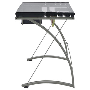 Melo - Glass Top Drafting Table With Storage - Silver