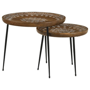 Nuala - 2 Piece Round Mango Wood Nesting Tables - Honey