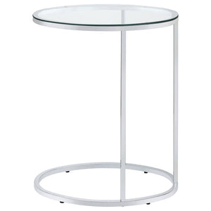 Kyle - Oval Glass Top C-Shaped Sofa Side Table - Chrome