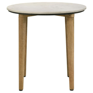 Aldis - Round Marble Top Side End Table - White And Natural