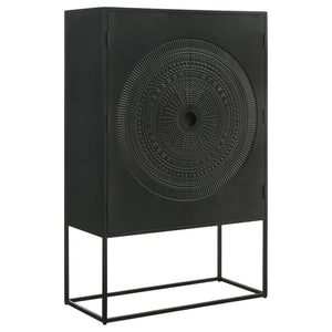 Jenna - 2 Door Mango Wood Mandala Pattern Accent Cabinet Black - Matte Black