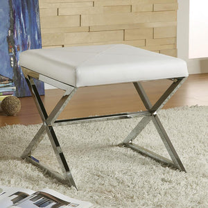 Rita - X-Cross Square Ottoman - White And Chrome