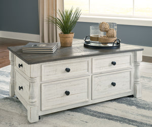 Havalance - White / Gray - Lift Top Cocktail Table With Storage Drawers