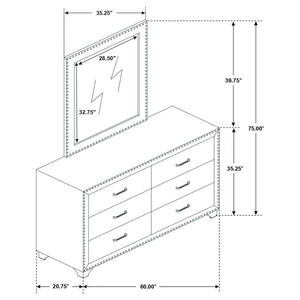 Melody - 6-Drawer Upholstered Dresser With Mirror