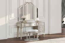 Evangeline - Upholstered Oval Vanity Stool Silver And Ivory - Silver Oak