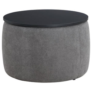 Tesoro - Round Upholstered Lift Top Storage Ottoman - Gray