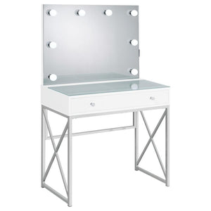 Eliza - Vanity Set With Lighting & Stool - White And Chrome