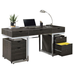 Noorvik - 3 Piece Computer Desk And File Cabinet Set - Dark Oak