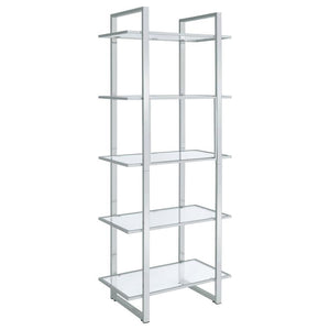 Hartford - 5-Shelf Glass Bookshelf - Chrome