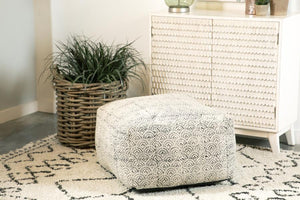 Landry - Square Upholstered Floor Pouf - Cream And Black