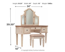 Realyn - White / Brown / Beige - Vanity/mirror/Stool (Set of 3)