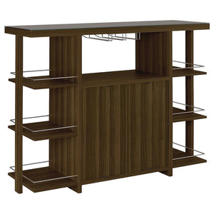 Evelio - 6-Shelf Glass Top Home Bar Wine Cabinet - Walnut