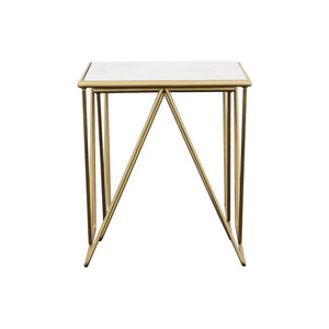 Bette - 2 Piece Marble Top Nesting Table Set - White And Gold