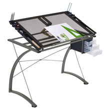 Melo - Glass Top Drafting Table With Storage - Silver