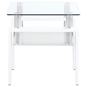 Dyer - 1-Shelf Square Glass Top Side End Table - White