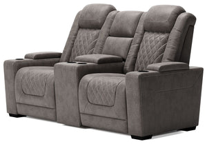 Hyllmont - Gray - Pwr Rec Loveseat/Con/Adj Hdrst