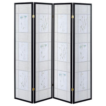 Catabella - 4-Panel Room Divider Folding Shoji Screen Floral - Black