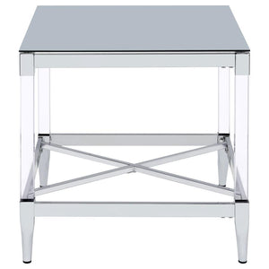 Lindley - Square Tempered Mirror Acrylic Side End Table - Chrome