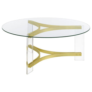 Janessa - Round Glass Top Acrylic Leg Coffee Table Matte - Brass