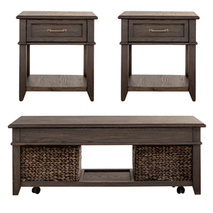 Mill Creek - 3 Piece Living Room Set (Lift Top Cocktail & 2 Drawer End Tables) - Dark Brown