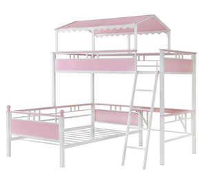 Alexia - Twin Over Twin Workstation Bunk Bed - Pink And White