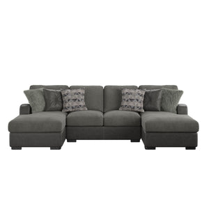 Berlin - Double Chaise Sectional - Gray Herringbone & Sanded Microfiber