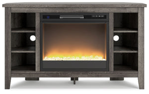 Arlenbry - Gray - Corner TV Stand With Glass/Stone Fireplace Insert