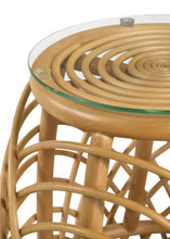 Dahlia - Round Glass Top Woven Rattan End Table - Natural