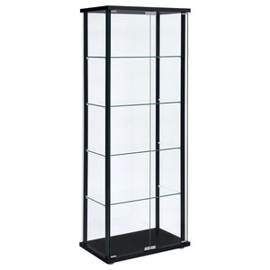 Delphinium - 5-Shelf Clear Glass Curio Display Cabinet - Black