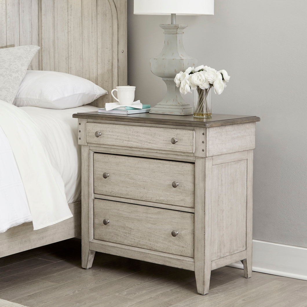 Ivy Hollow - 3 Drawer Bedside Chest With Charging Station - White